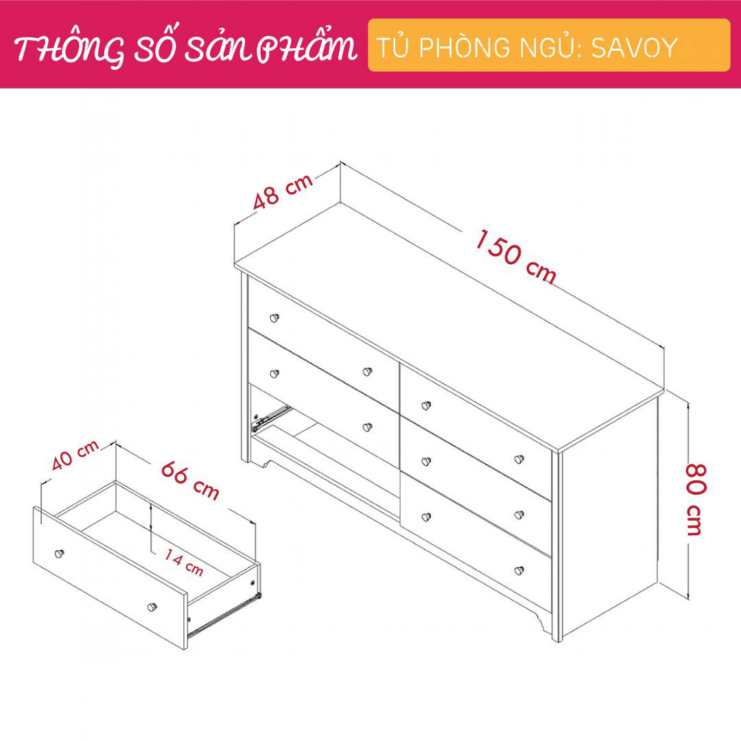 Tủ phòng ngủ gỗ hiện đại SMLIFE Savoy  | Gỗ MDF dày 17mm chống ẩm | D150xR48xC80cm