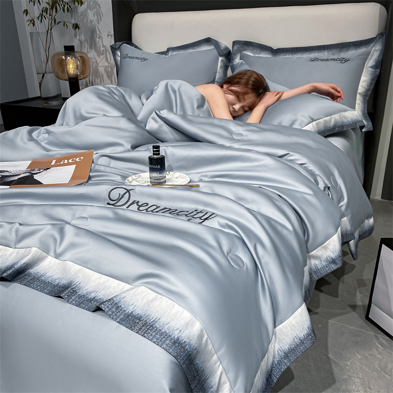 Bộ Chăn Ga Gối Mùa Hè Dream City Bo Viền Chăn Ga Drap Gối Trải Phủ Giường Cao Cấp Herena