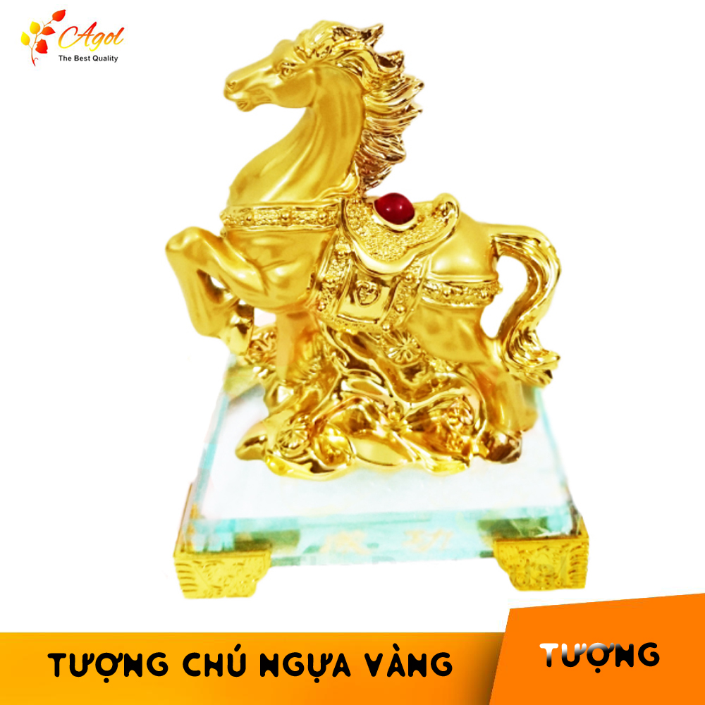 Tượng ngựa vàng đế kính thủy tinh cao cấp - MÃ PHI THIÊN