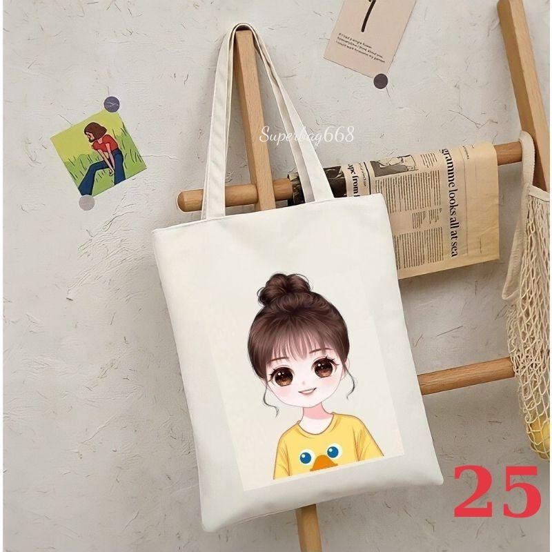 Túi tote tone vải canvas Hàn Quốc hoạ tiết cô gái đựng vừa A4 laptop đi chơi đi học Superbag668 HQ215