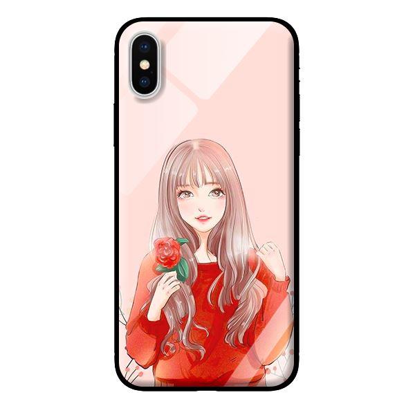 Ốp lưng kính cường lực cho iPhone XS Cô Gái Cầm Hoa - Hàng chính hãng