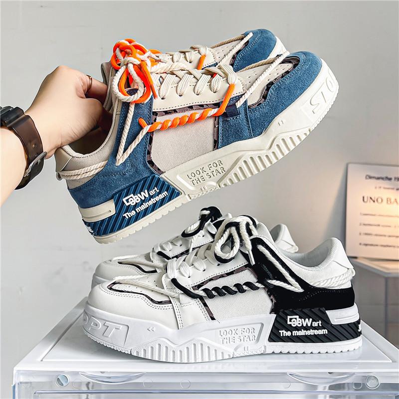 Giày thể thao nam không trượt phẳng cho người đàn ông 2023 giày thể thao nam mùa xuân thời trang thoải mái đến thủy triều cao su trưởng thành Color: Beige Shoe Size: 44