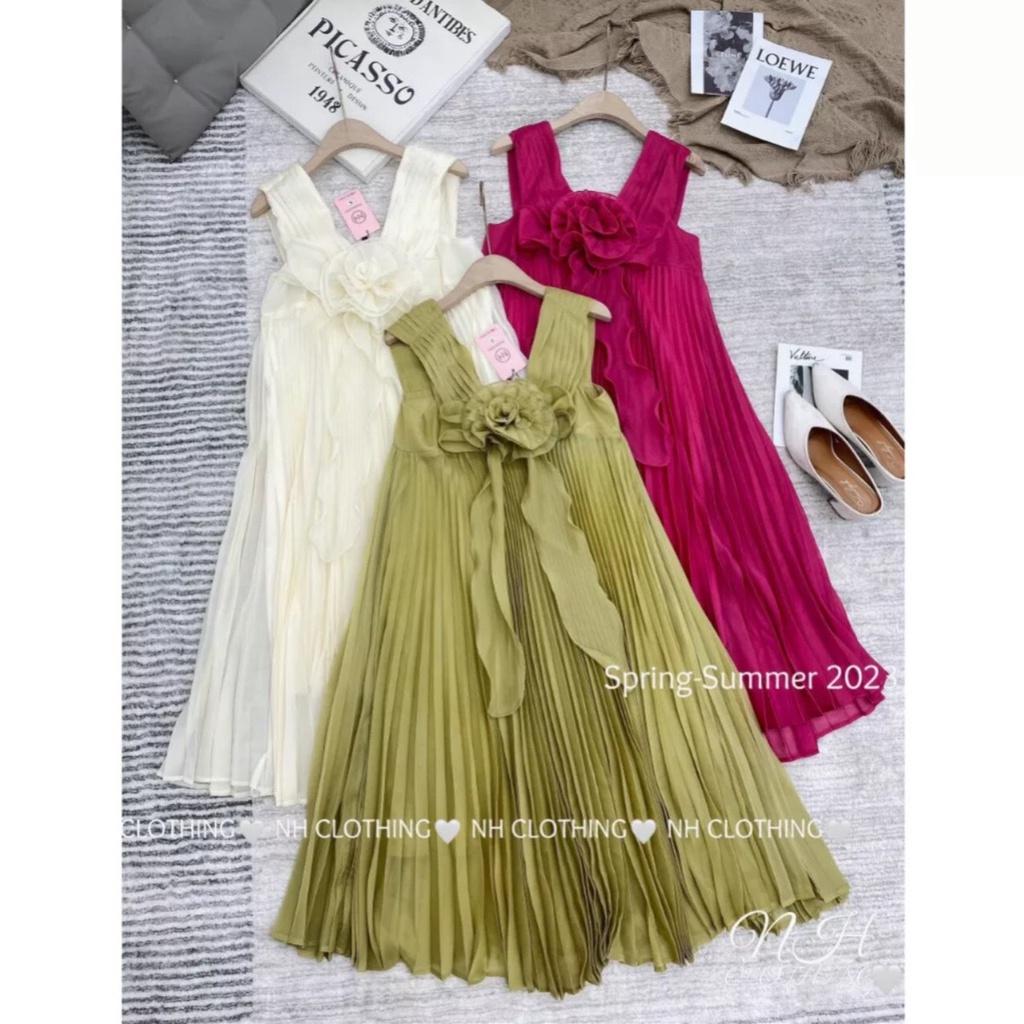 VÁY ĐI CHƠI, VÁY BABYDOLL XẾP LY HOA DÁNG DÀI XÒE CỰC SANG LUN Ạ - Avocado