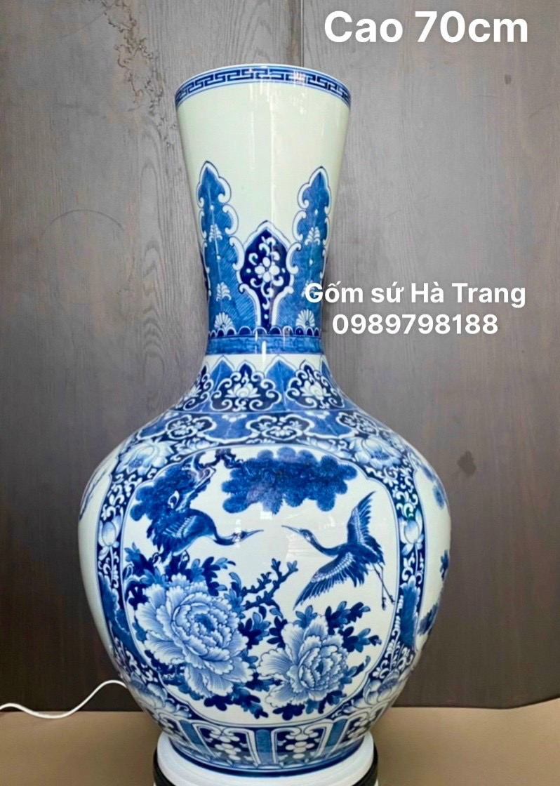 Bảo bình tích lộc gốm sứ Bát Tràng cao cấp vẽ tay hoạ tiết tứ cảnh bốn mùa cao 70cm