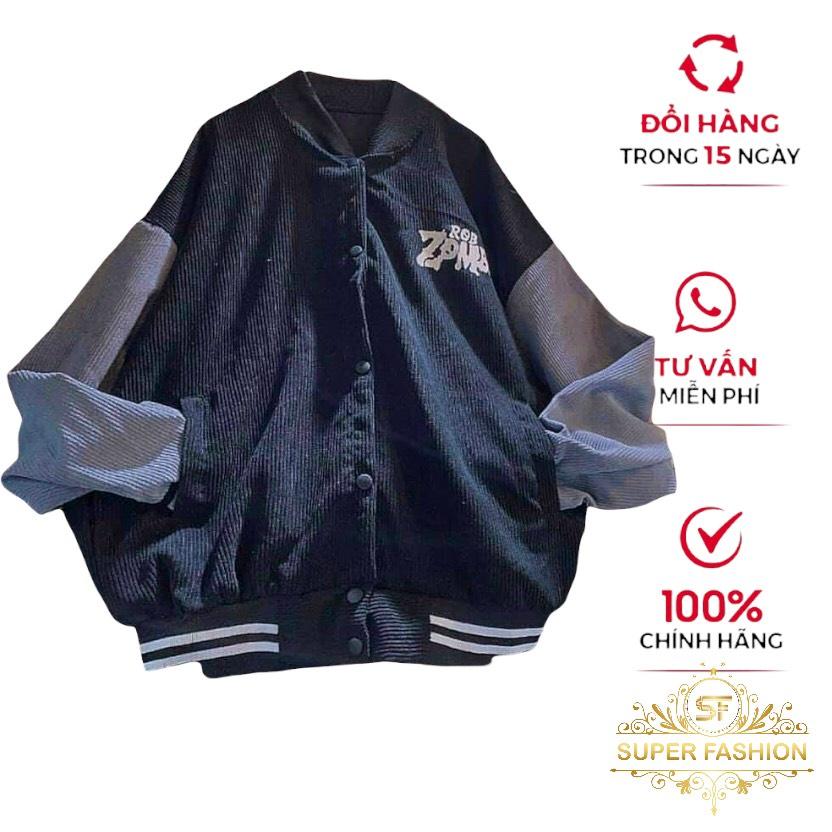 Áo Khoác Nhung Kiểu Bomber Nữ Thêu Chữ Phối 2 Màu Thời Trang Fashion