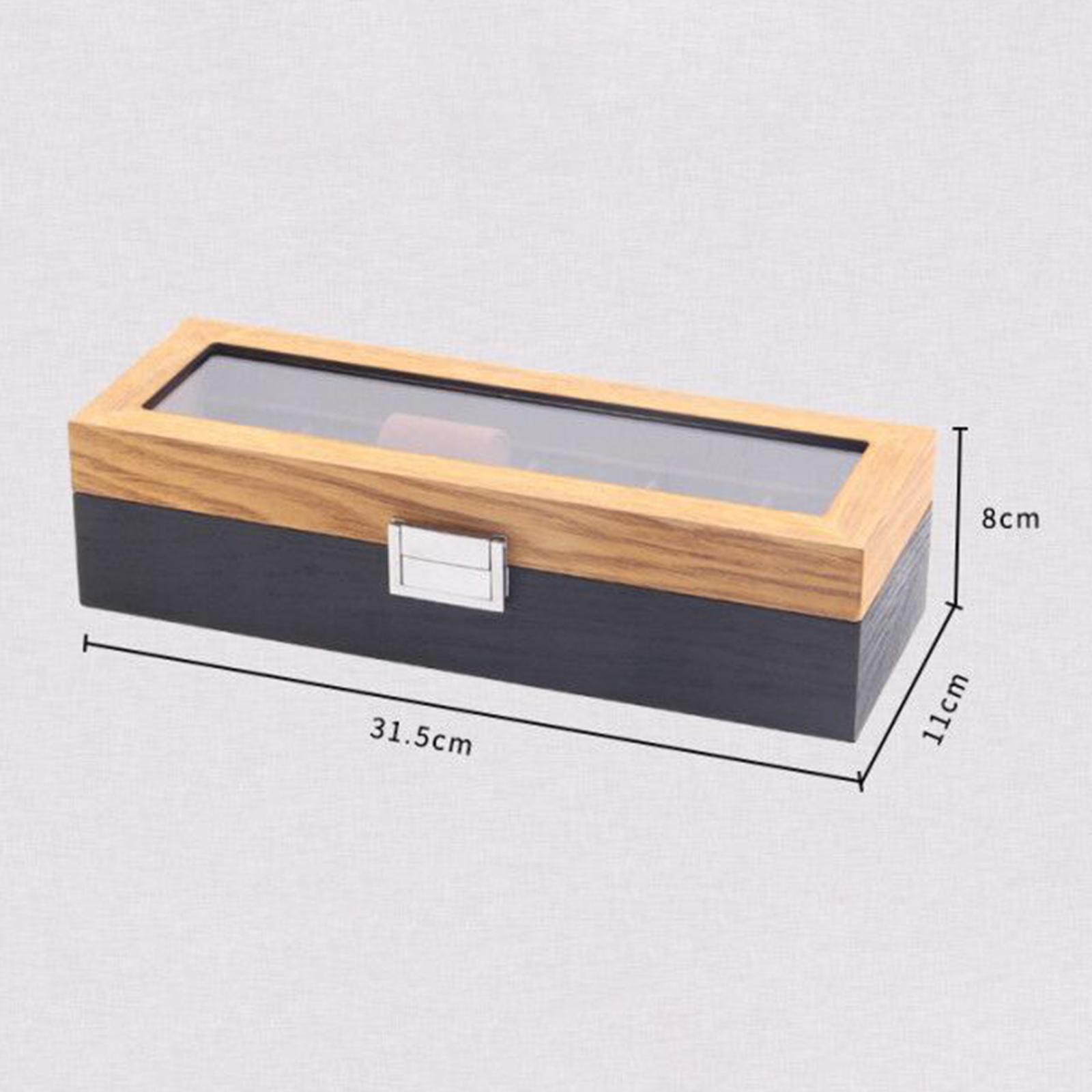 Watch Box Display Case Retro Wood for Exquisite Gift W/Clear Top & Lock