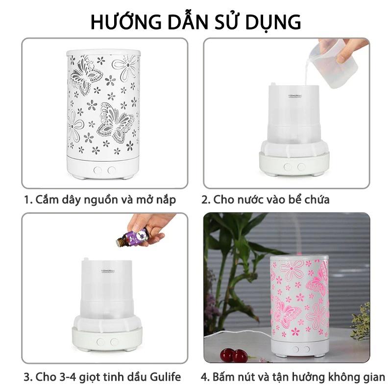 Máy Khuếch Tán Tinh Dầu Tạo Ẩm Không Khí Gulife - Kiêm Đèn Ngủ 7 Màu - Tặng Kèm Tinh Dầu Oải Hương - GuLife MKTBT-02