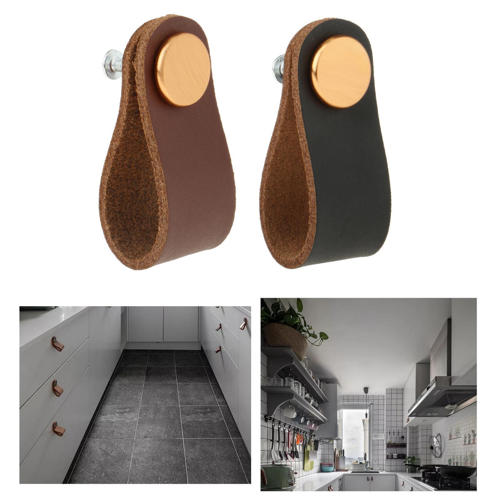 Leather Furniture Handle Pull With Screws Cabinet Door Knobs Hardware