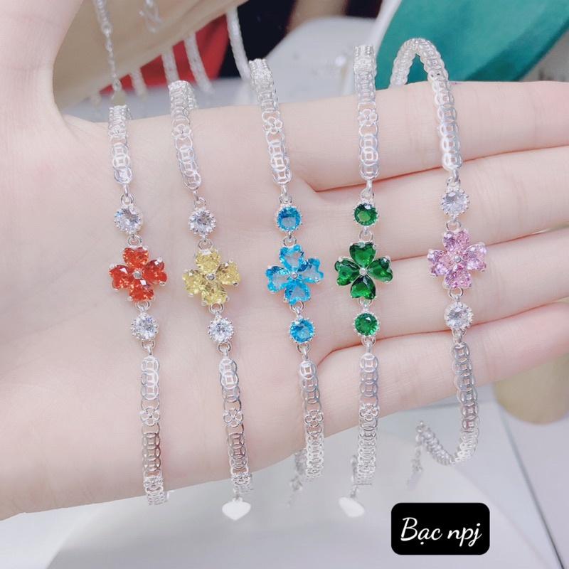 Lắc tay 4 lá đính đá màu sắc , vòng tay nữ Bạc xinh - Bạc npj