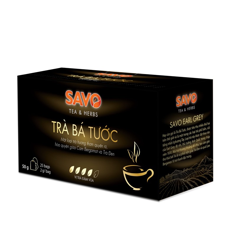 Trà Earl-Grey Trà Bá Tước SAVO Tea (Earl Grey Tea) - Hộp 25 Gói x 2g