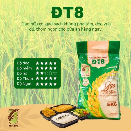 Gạo Đài thơm ĐT8 Mr. Bo túi 5kg thơm nhẹ, ngọt dẻo mềm cơm
