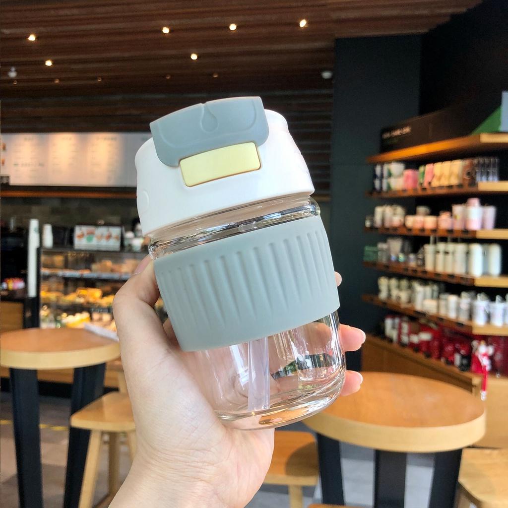 Bình thủy tinh uống trà sữa có ống hút xịn xò 380ml và 500ml