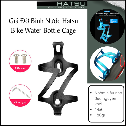 Giá Đỡ Bình Nước Xe Đạp Thể thao Cao Cấp Hatsu Bike Water Bottle Cage | Nhôm Nguyên Khối Siêu Nhẹ Tặng Bộ Ốc Vít Lắp Đặt | Phụ Kiện Xe Đạp 