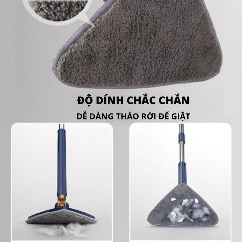Chổi lau nhà đa năng tam giác tự vắt xoay 360 độ tặng kèm 1 miếng lau
