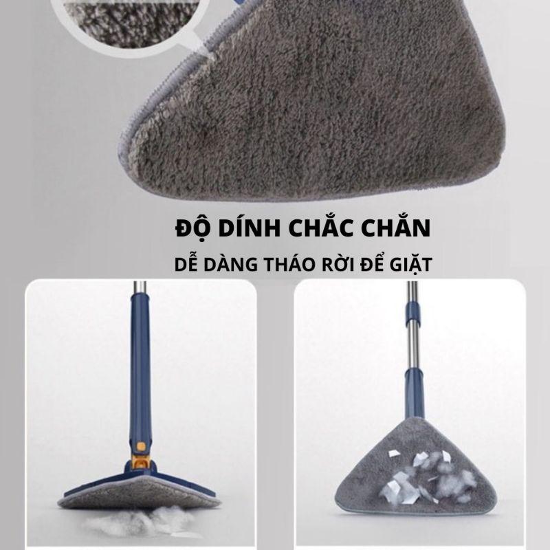 Chổi lau nhà đa năng tam giác tự vắt  xoay 360 độ tặng kèm 1 miếng lau