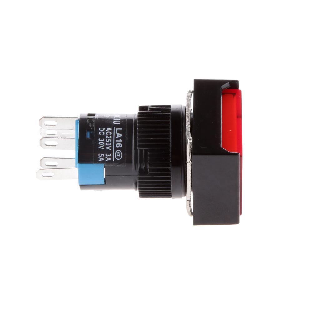 4xDC 12V SPDT Momentary Square Push Button Switch 16mm with Red LED Light