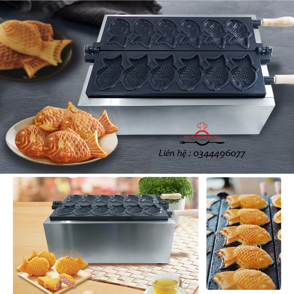 Máy làm bánh cá Nhật Bản TAIYAKI, Máy làm bánh hình con cá 6 con chất lượng