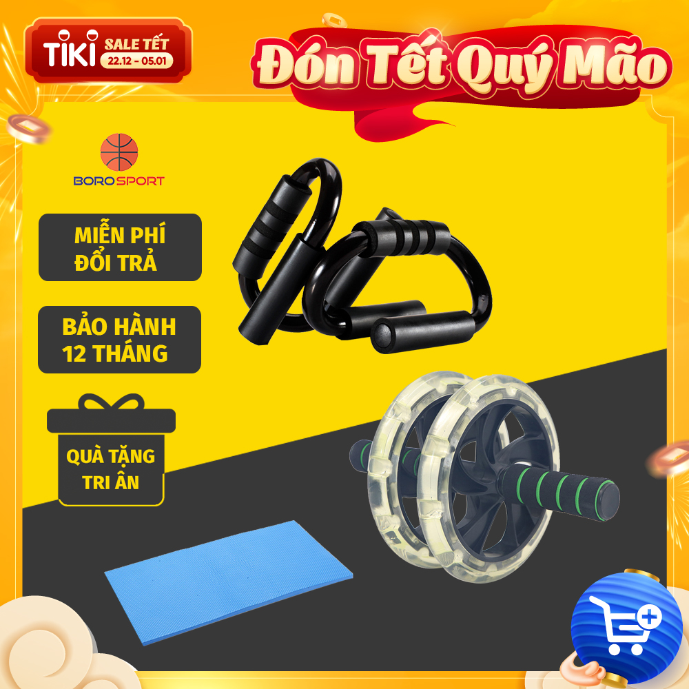 Combo Dụng Cụ Hít Đất Lõi Thép Chịu Lực Và Con Lăn Tập Bụng ( Tặng Kèm Thảm Xốp Kê Gối )