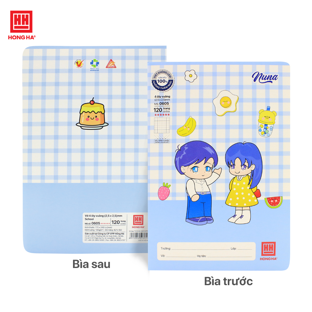 Vở 4 ô ly 120 trang Hồng Hà School Nuna định lượng 100gsm - 0605
