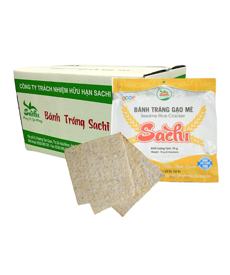 Thùng 25 Gói Loại 75Gram, Bánh Tráng Gạo Mè Cao Cấp Nướng Sẵn Sachi