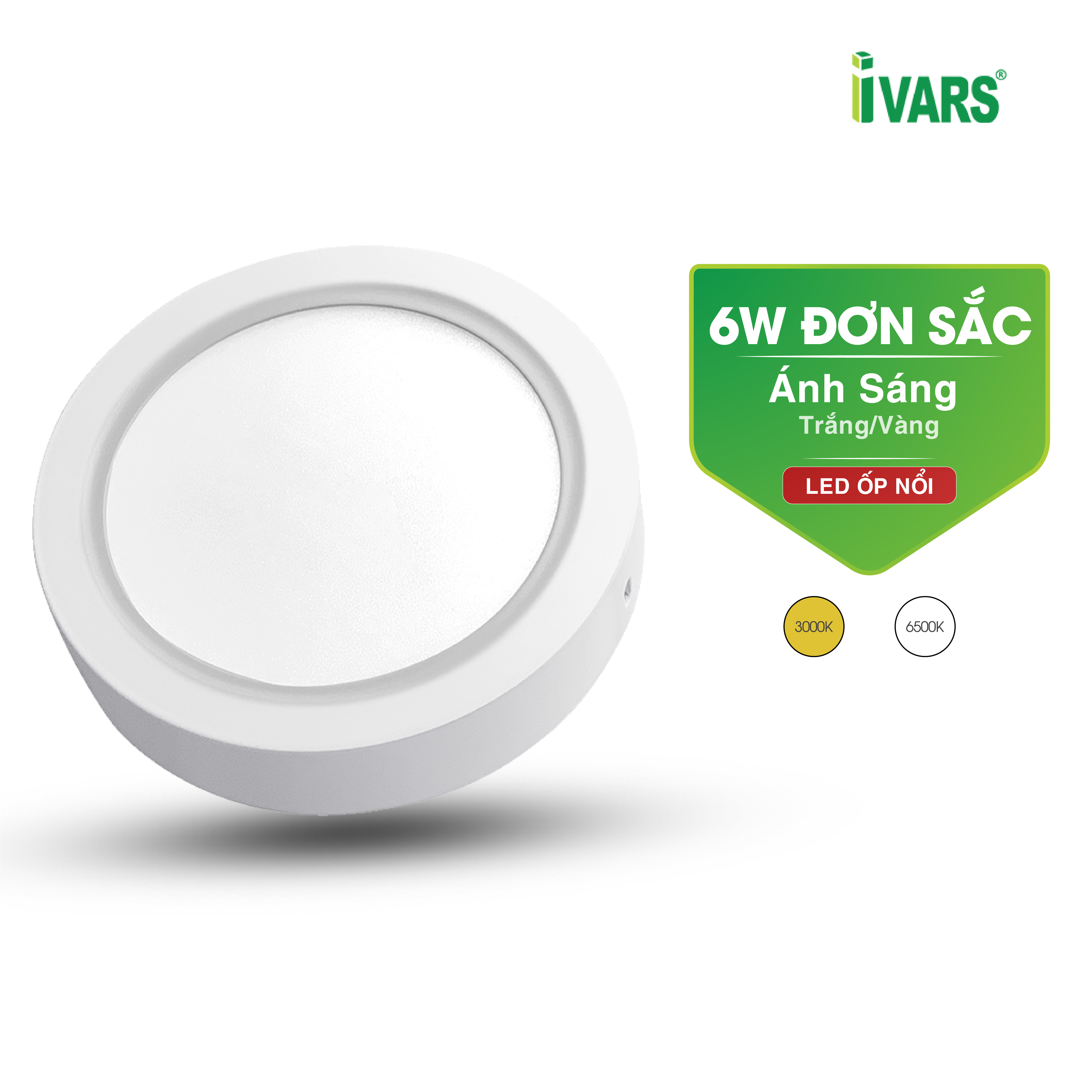 Đèn LED Ốp Nổi Đơn Sắc Thương Hiệu IVARS - Công Suất 6W/7W/12W/15W/18W/24W (Tròn) - Hàng chính hãng