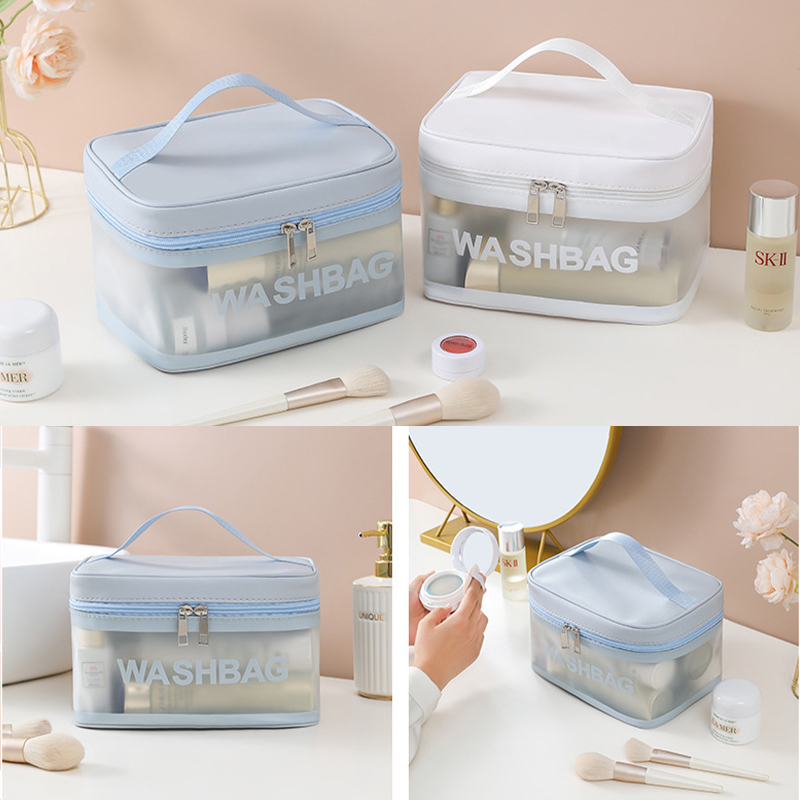 Túi đựng mỹ phẩm mini du lịch đa năng Wash.Bag trong suốt chất liệu da PU nhiều màu có khóa kéo tiện lợi