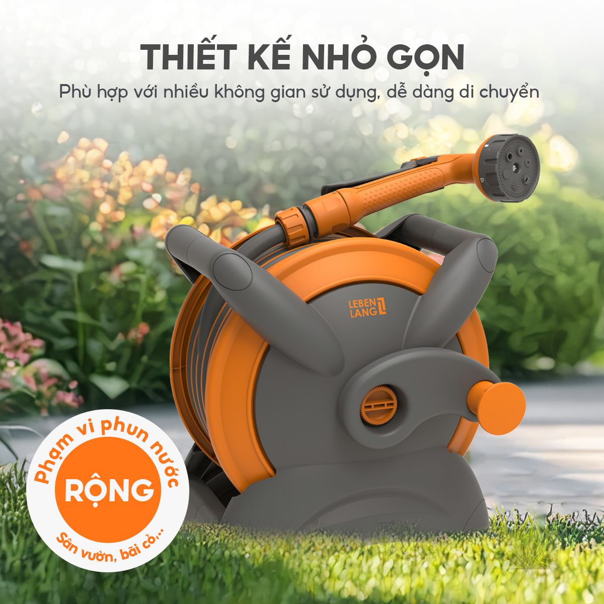 Bộ vòi nước tưới cây rửa xe đa năng Lebenlang LBLB3367 dây dài 15m, 7 đầu, treo được tường có ốc vít - hàng chính hãng