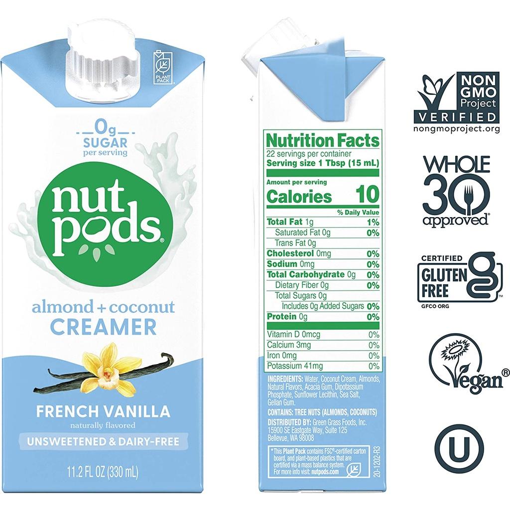 KEM SỮA LỎNG nutpods Dairy-Free Creamer FRENCH VANILLA, ĂN KIÊNG &amp; KHÔNG ĐƯỜNG, 330ml (11.2oz)