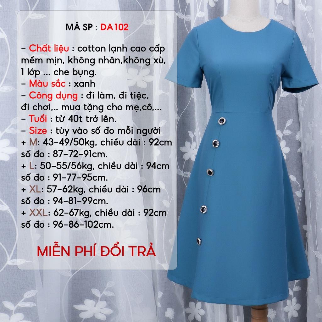 Đầm trung niên sang trọng cho mẹ bigsize AMYRA, thiết kế dáng xòe dài đẹp cao cấp dự tiệc đính nút công sở cho mẹ DA102