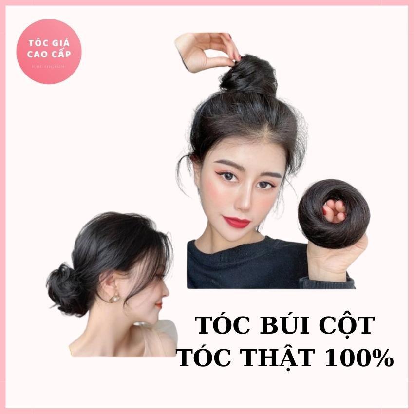 Tóc giả búi cột rối mini, dệt tóc thật 100%, búi mini tóc thật.