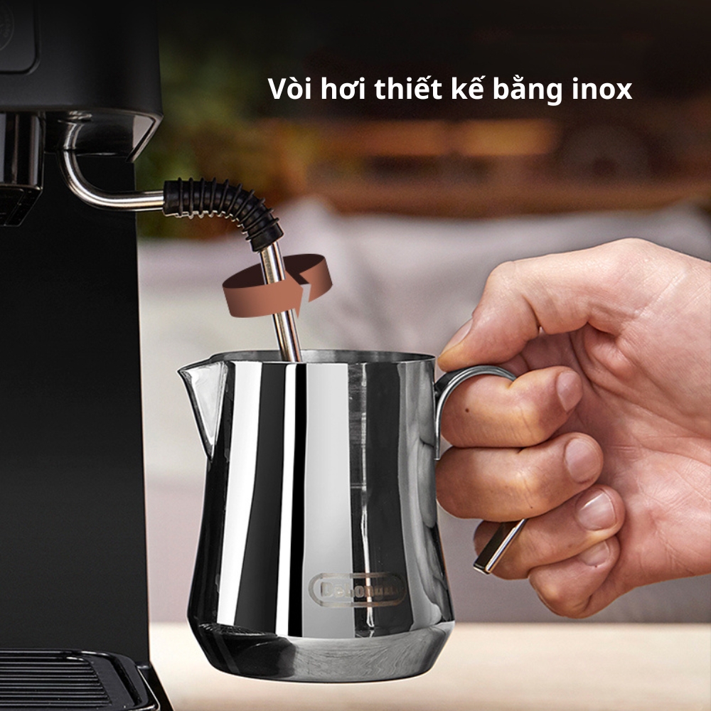 Máy pha cà phê Delonghi EC235.BK công suất 1100W, pha Espresso đánh bọt sữa capuchino, latte - Hàng nhập khẩu