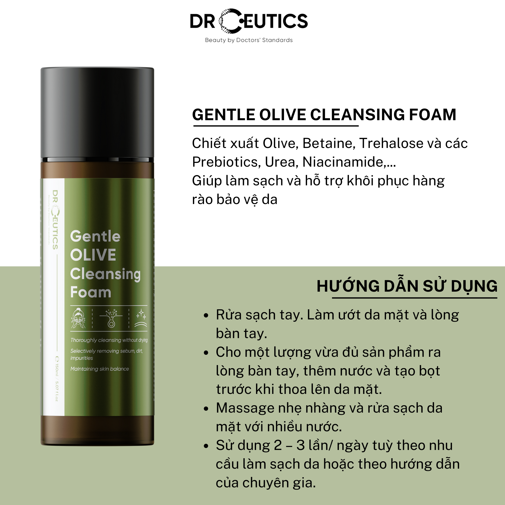 DRCEUTICS Sữa Rửa Mặt Gentle Olive Cleansing Foam Giúp Làm Sạch Sâu Cho Mọi Loại Da (150ml) Chưa Có Đánh Giá 0