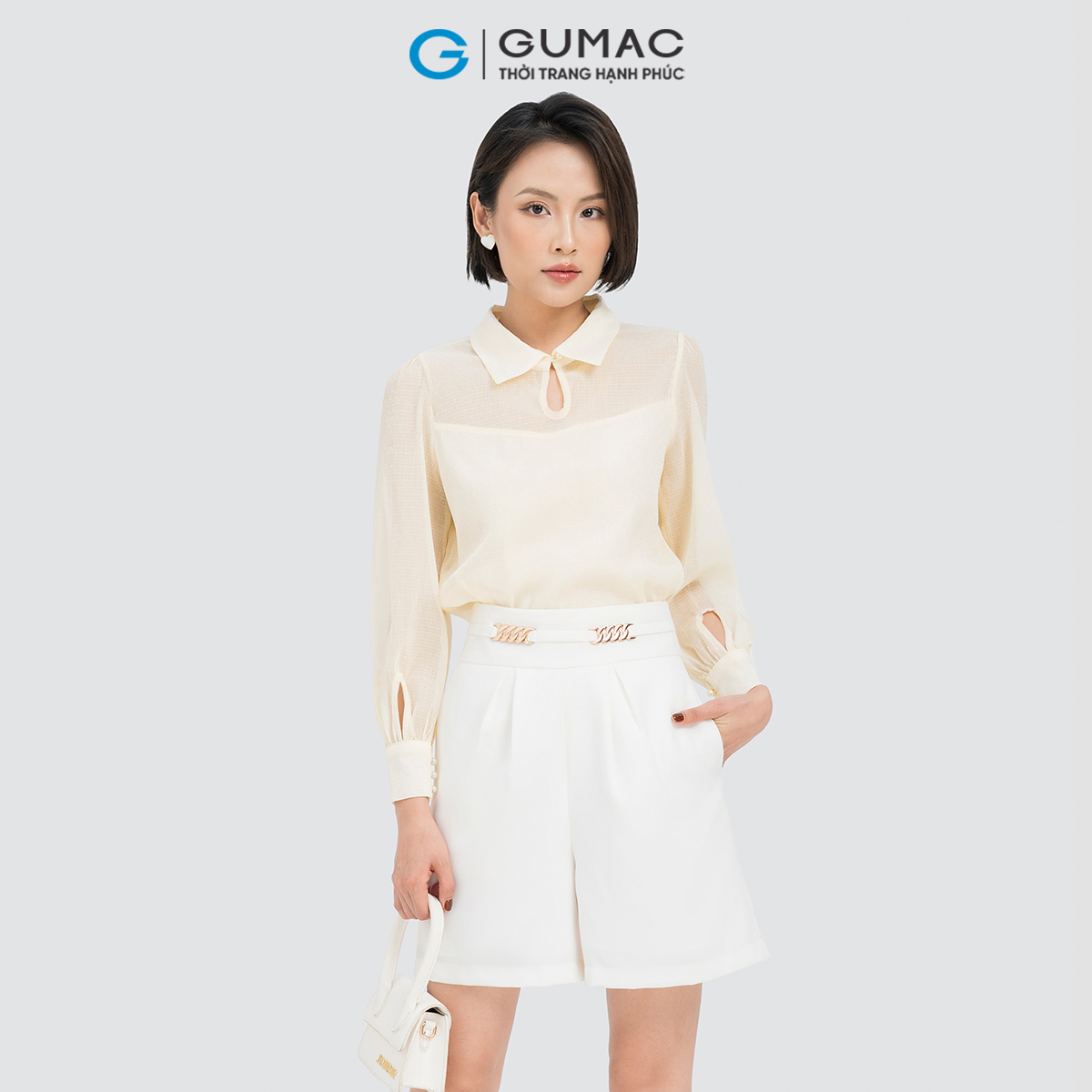 Quần short nữ lưng cao phối phụ kiện tôn dáng trẻ trung thời trang Gumac QD04028