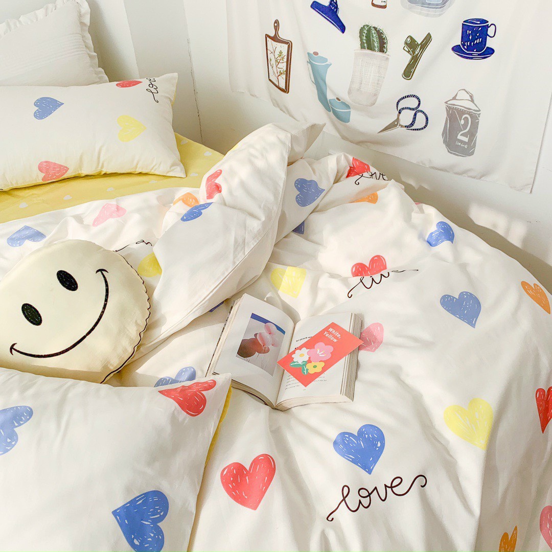 Bộ chăn ga gối cotton LIDACO PL1 - Tim nhiều màu SP001449