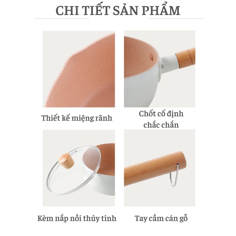 Chảo Sâu Lòng Chống Dính Vân Đá Phủ Ceramic 18CM Dùng Được Cho Mọi Loại Bếp