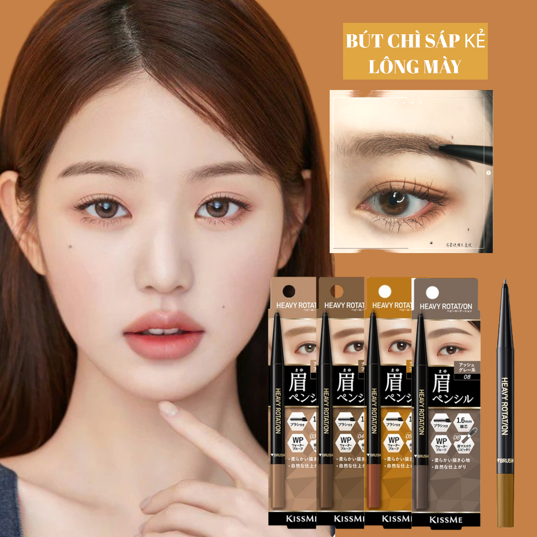 Bút Chì Sáp Kẻ Lông Mày Chống Trôi Lõi Siêu Mịn Kissme Heavy Rotation Eyebrow Pencil (0,09g)