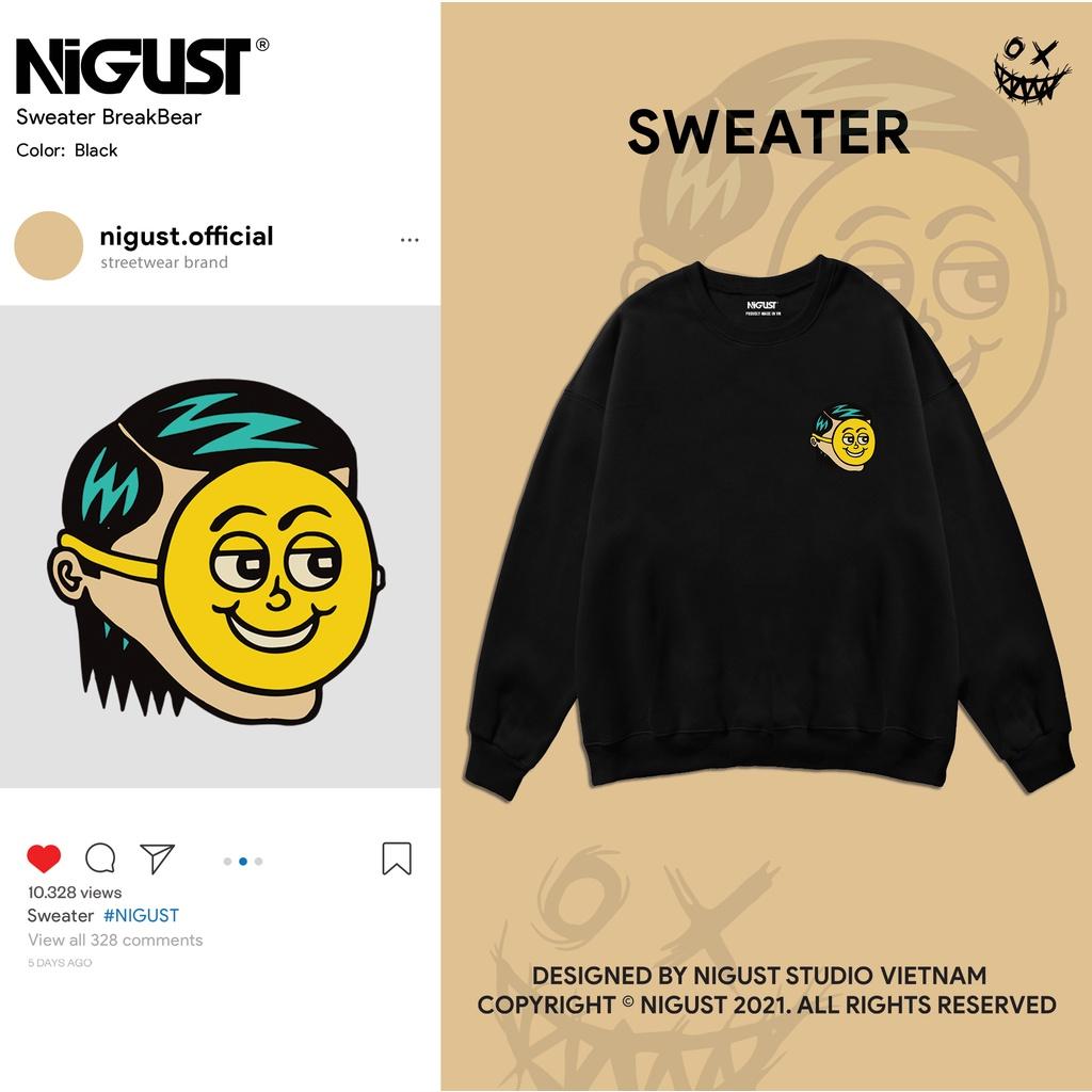 Áo sweater nam nữ basic local brand NIGUST Relax and Smile N005 chất liệu nỉ da cá form rộng màu đen trắng Fullbox