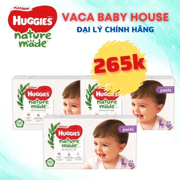 Combo 3 Tã Quần Siêu Cao Cấp Huggies Platinum Nature Made L44 (44 Miếng)