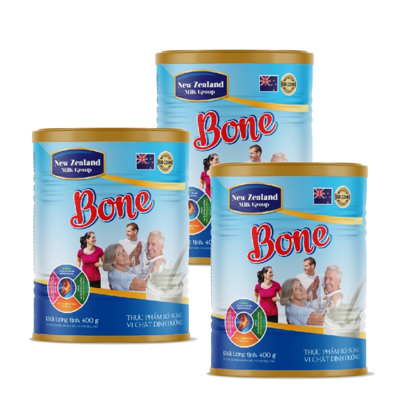 Bộ 3 Lon Sữa bột béo Bổ sung vi chất dinh dưỡng New Zealand BONE (3 Lon x 400g) - TẶNG 01 Bình đun siêu tốc 250.000đ