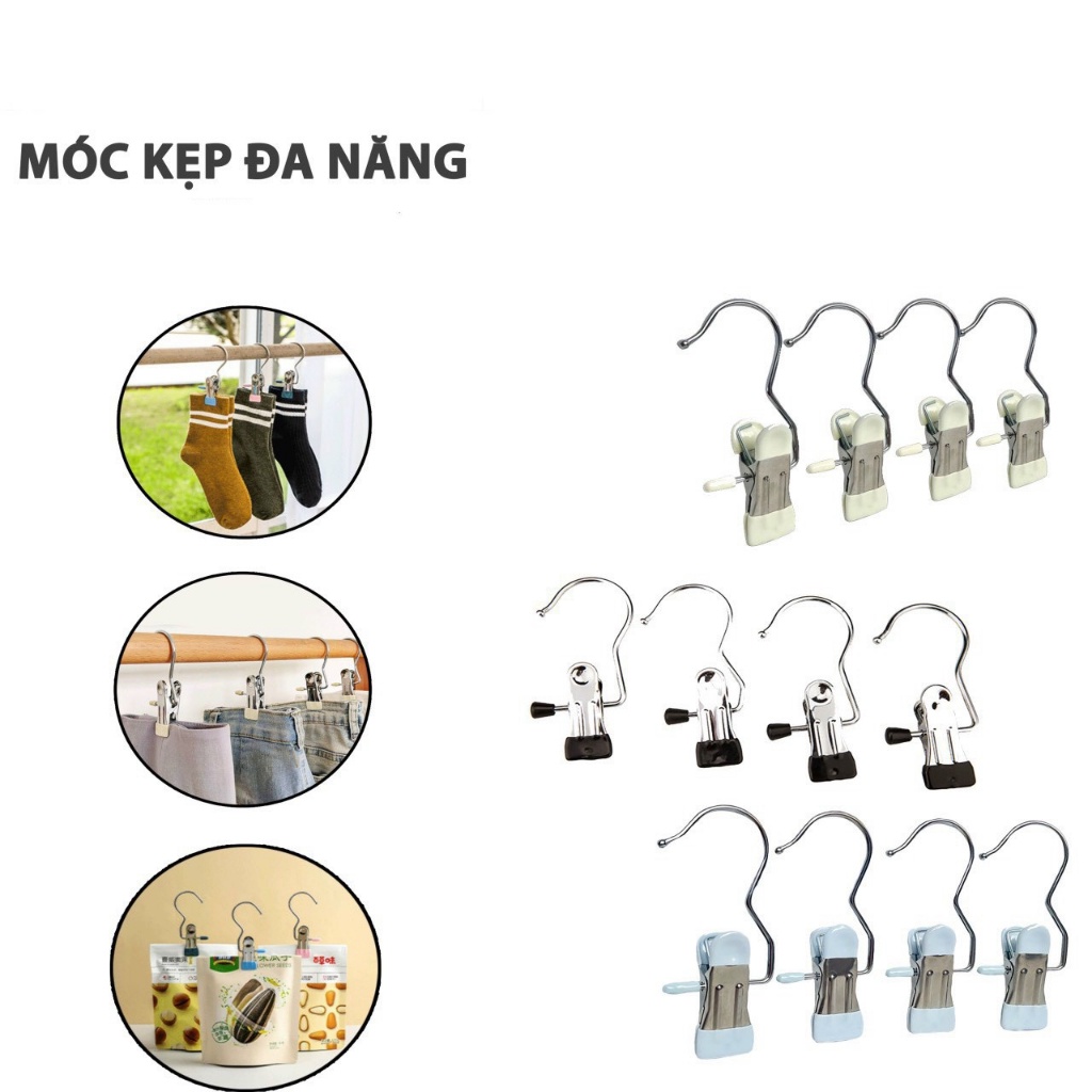 Móc Kẹp Đơn Chất Liệu Thép Không Gỉ, Móc Treo Đa Năng Cần Thiết Trong Mọi Gia Đình Treo Quần Áo, Mũ, Nón ,Tất, Vớ Chống Gió Thổi Bay Đa Năng Bằng Inox Bọc Nhựa - Màu Ngẫu Nhiên