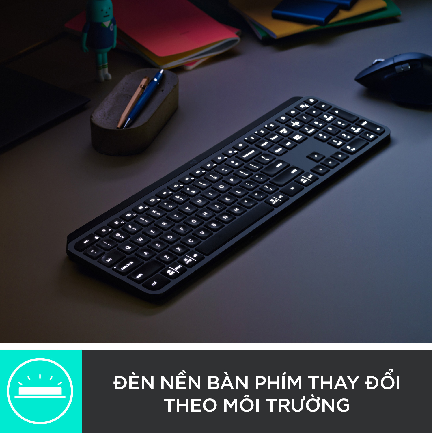 Bàn phím không dây Bluetooth Logitech MX Keys - đa thiết bị, sạc nhanh, Mac/ PC - Hàng chính hãng