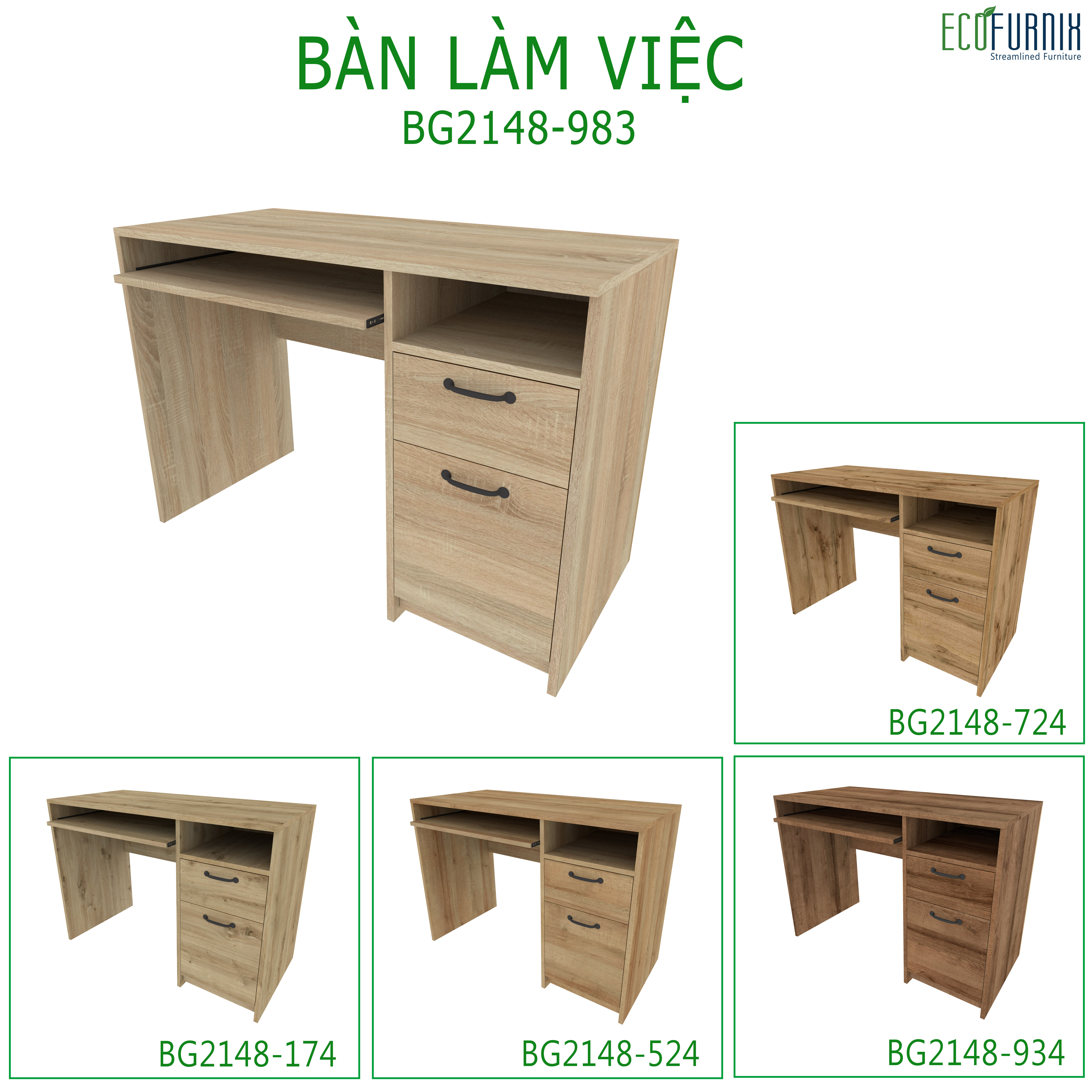 BÀN LÀM VIỆC LIỀN HỘC TỦ ECOFURNIX BG2148