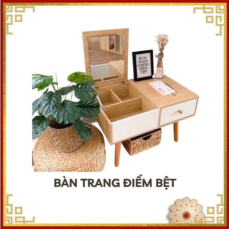 Bàn trang điểm gỗ ngồi bệt có kèm gương thiết kế gấp gọn tiện lợi phù hợp cho mọi căn phòng