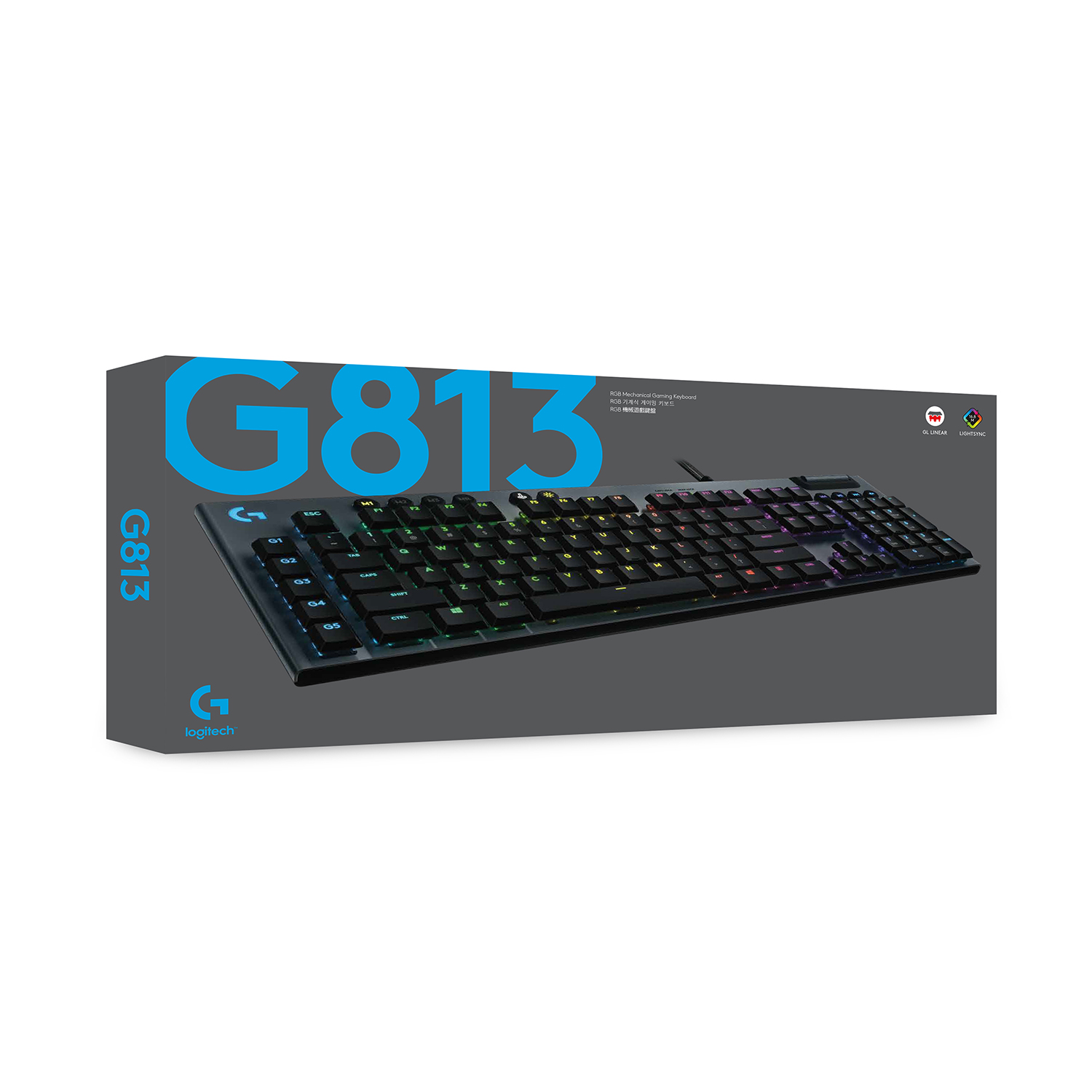 Bàn phím game cơ học RGB Logitech G813 - 3 loại switch cấu hình thấp, cổng USB 2.0, 5 nút lập trình, media chuyên biệt, RGB Lightsync - Clicky Switch - Hàng chính hãng