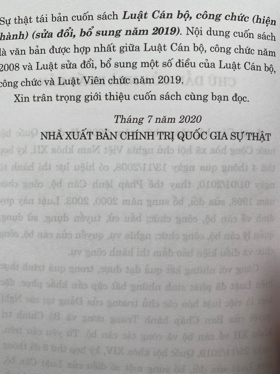 Luật Cán Bộ, Công Chức ( hiện hành)  ( sửa đổi, bổ sung năm 2019 )