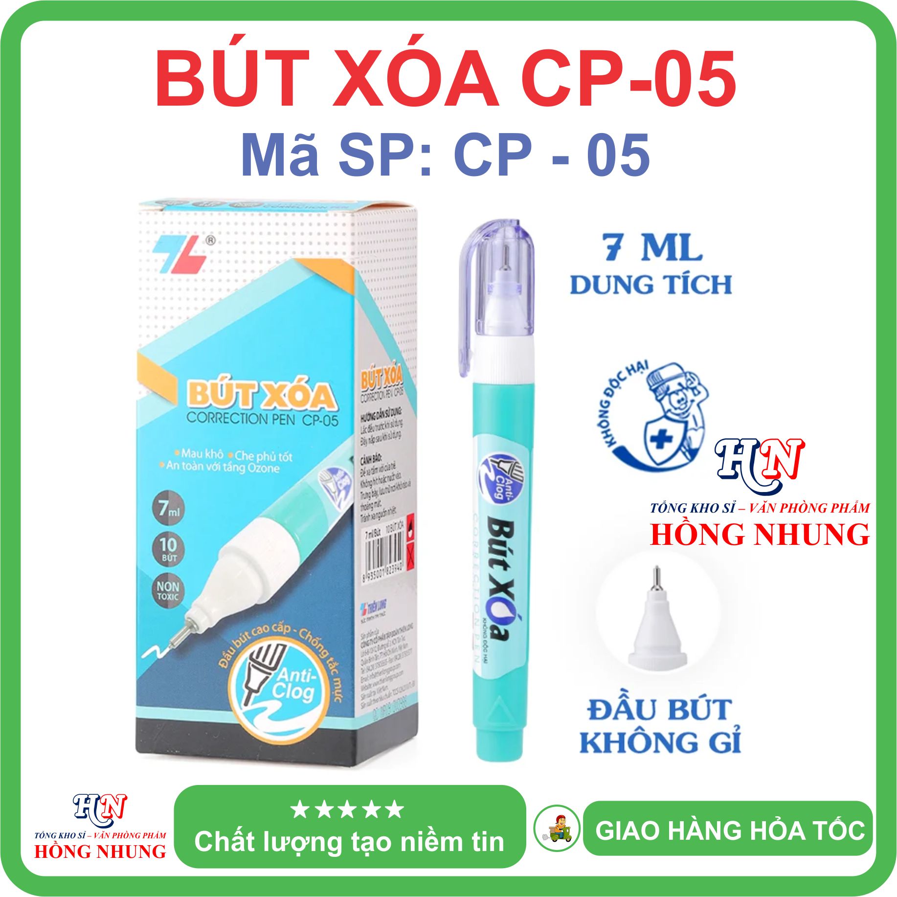 [SÉT] COMBO Hộp 10 Bút xóa nước CP-05, An Toàn, Không Độc Hại, Kiểu Dáng Nhỏ Gọn