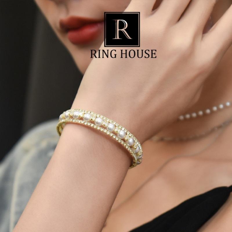 (Titan) Vòng Tay Lắc Tay Nữ Titan Không Đen Gỉ Đính Hạt Trai Ngọc Sang Trọng Đẹp Ring House