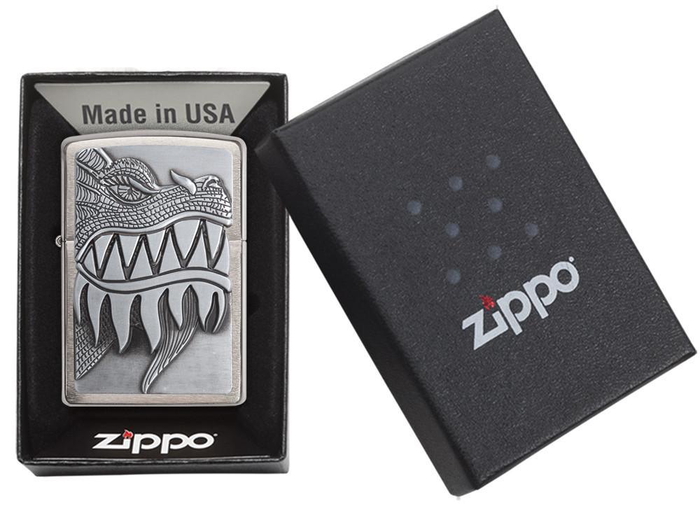 Bật Lửa Zippo Fire Breathing Dragon Emblem Brushed Chrome 28969