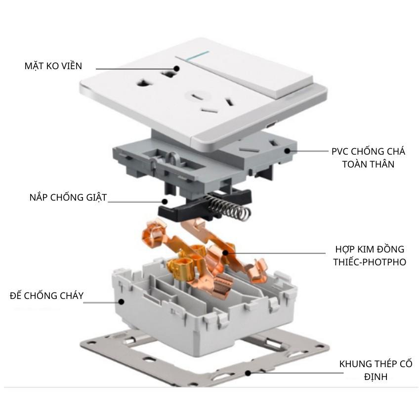 Công tắc điện-Công tắc đơn 1 chiều loại xịn pvc chống cháy toàn thân,khung thép chắc chắn siêu chất lượng trắng có viền