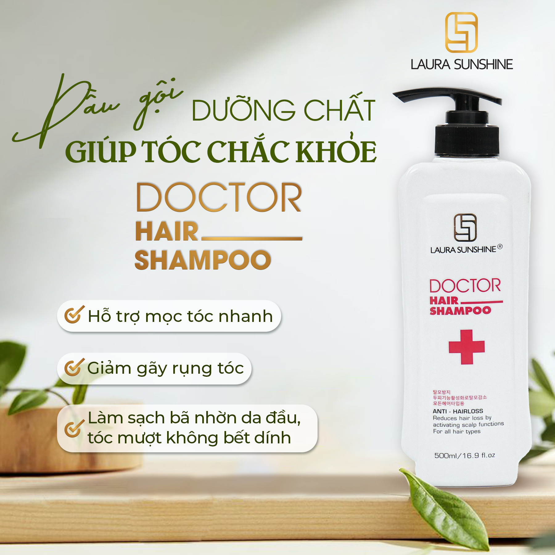 [Mua 3 Tặng 1] Dầu gội hỗ trợ giảm rụng tóc và kích thích mọc tóc Doctor Hair Laura Sunshine 500ml - Nhật Kim Anh